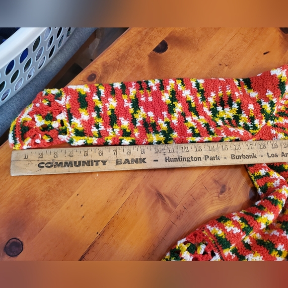 Handmade Cardigan Acrylic Yarn Red Yellow Green White Crochet Approx Size Large - Picture 6 of 8